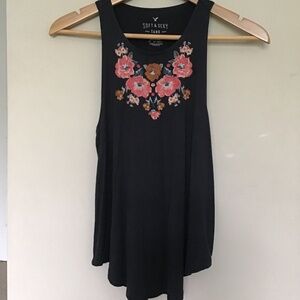 American Eagle Gray Extra Small Highneck Floral Embroidered Top